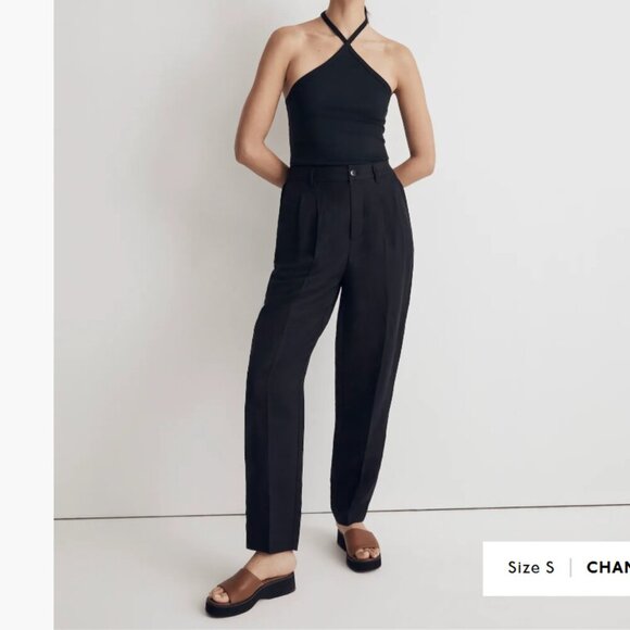 Madewell The Tailored Tapered Pants Linen Blend Barrel Leg Trousers Black Size 6 - Picture 2 of 11